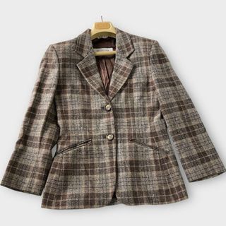 マックスマーラ(Max Mara)のマックスマーラ　チェック柄　 白タグ　　テーラード ジャケット　L〜XL　総裏地(テーラードジャケット)