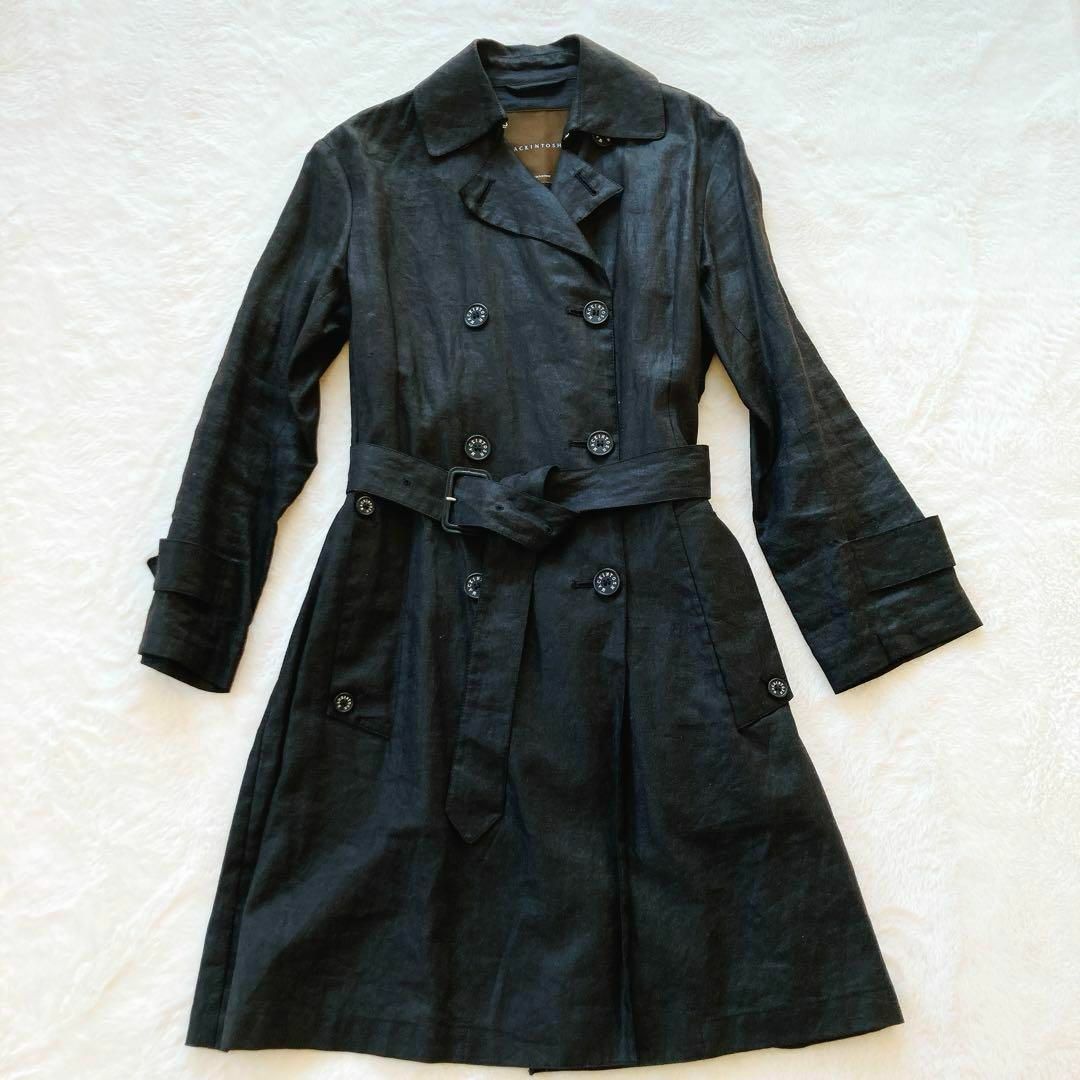 MACKINTOSH(マッキントッシュ)の★GWセール★美品　マッキントッシュ　トレンチコート　M　黒　リネン　麻　英国製 レディースのジャケット/アウター(トレンチコート)の商品写真