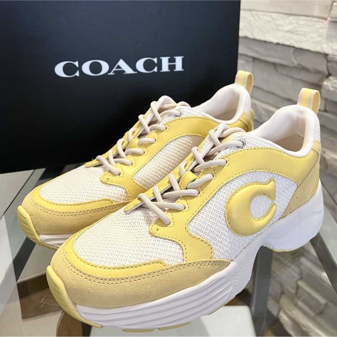 COACH - 【Coach】コーチ ロゴ ストライダー スニーカー 黄色の COACH - 【Coach】コーチ ロゴ ストライダー スニーカー 黄色の