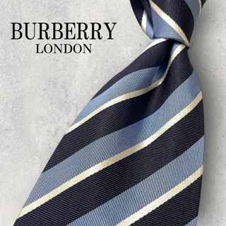 美品 BURBERRY LONDON ストライプ ネクタイ 水色 ネイビー(ネクタイ)