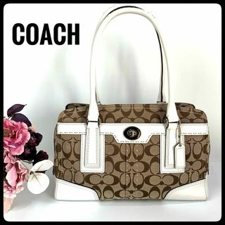 コーチ(COACH)のコーチ  シグネチャー  ハンドバッグ ブラウン×ホワイト 型番11596(ハンドバッグ)