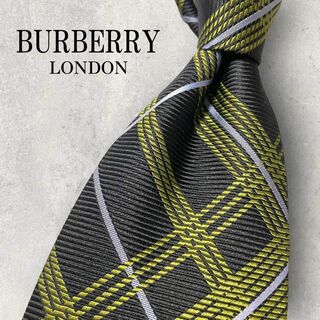 美品 BURBERRY LONDON ジャガード チェック柄 ネクタイ ブラック(ネクタイ)