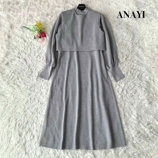 アナイ(ANAYI)の【極美品】アナイ ロング丈 メリノウールニットワンピース グレー M(ロングワンピース/マキシワンピース)