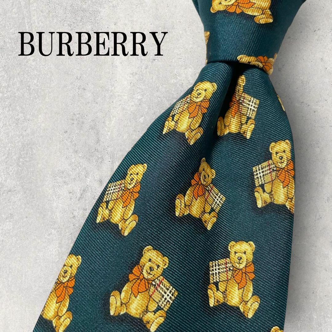 BURBERRY(バーバリー)の美品 Burberry テディベア めいぐるみ ノバチェック ネクタイ グリーン メンズのファッション小物(ネクタイ)の商品写真