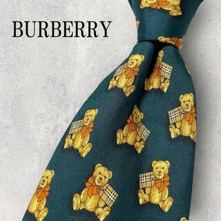 バーバリー(BURBERRY)の美品 Burberry テディベア めいぐるみ ノバチェック ネクタイ グリーン(ネクタイ)