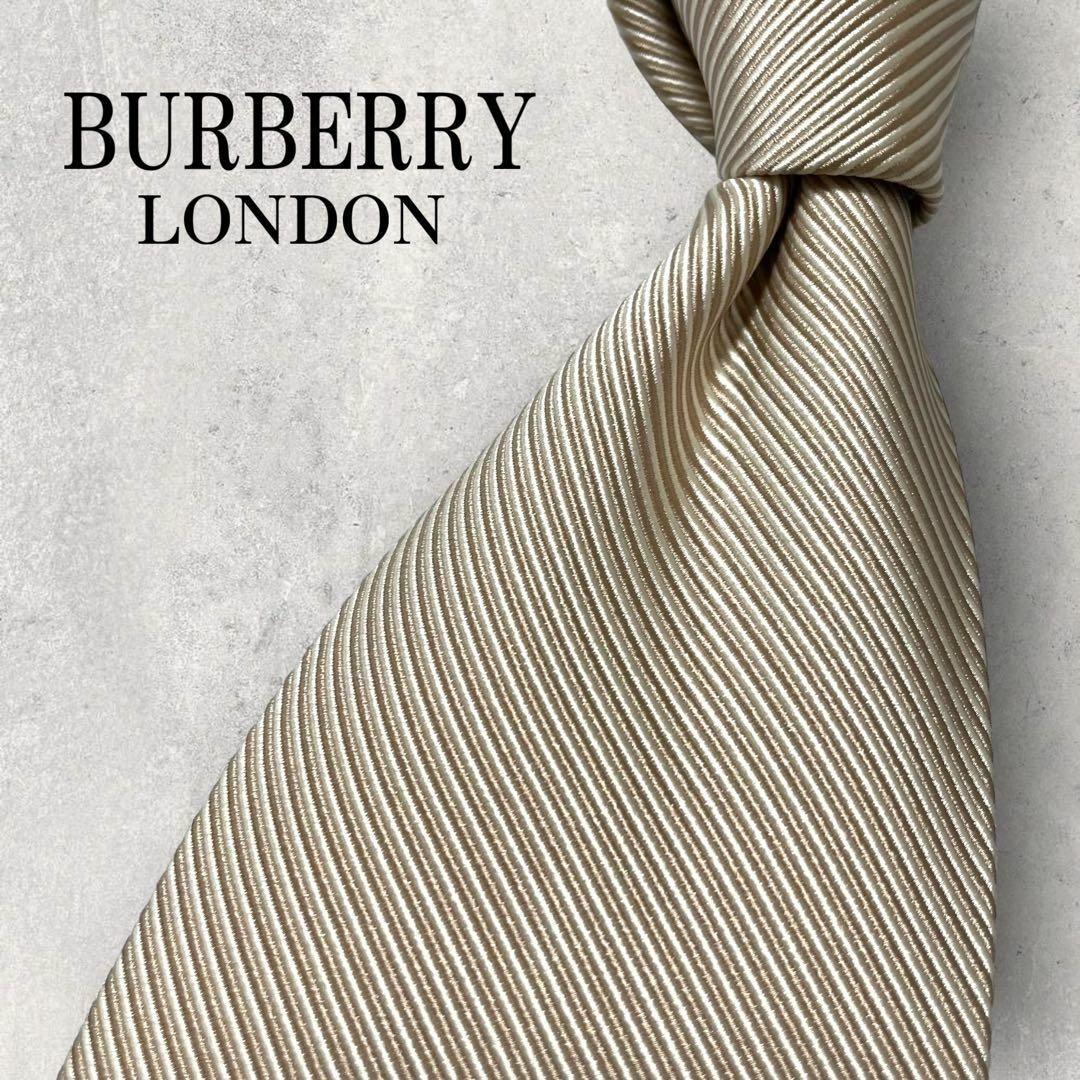 美品 BURBERRY LONDON ソリッドタイ 無地 ネクタイ アイボリー メンズのファッション小物(ネクタイ)の商品写真