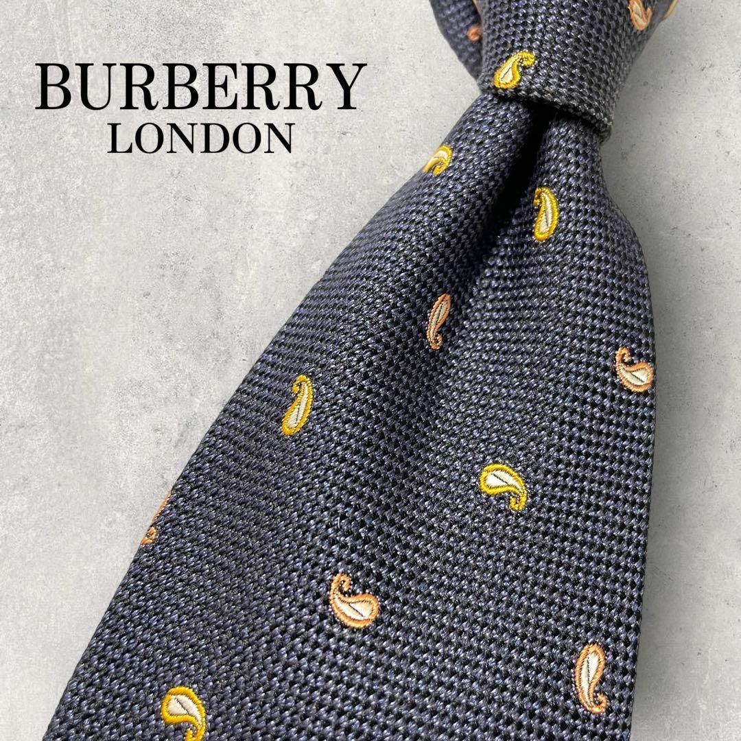 美品 BURBERRY LONDON ジャガード ペイズリー ネクタイ ネイビー メンズのファッション小物(ネクタイ)の商品写真