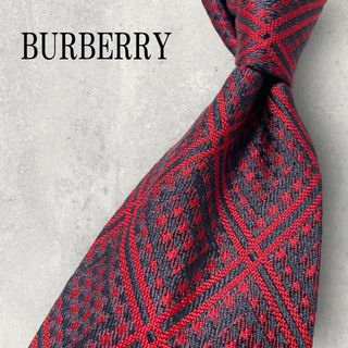 バーバリー(BURBERRY)の美品 Burberry ジャガード 格子柄 チェック柄 ネクタイ 赤 レッド(ネクタイ)