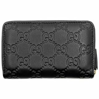 グッチ(Gucci)の【限定価格】GUCCI グッチ コインケース グッチシマ ラウンドファスナー 小銭入れ コンパクトウォレット 財布 235558 レザー    ブラック 黒 ゴールド金具 メンズ 美品【中古品】(コインケース/小銭入れ)