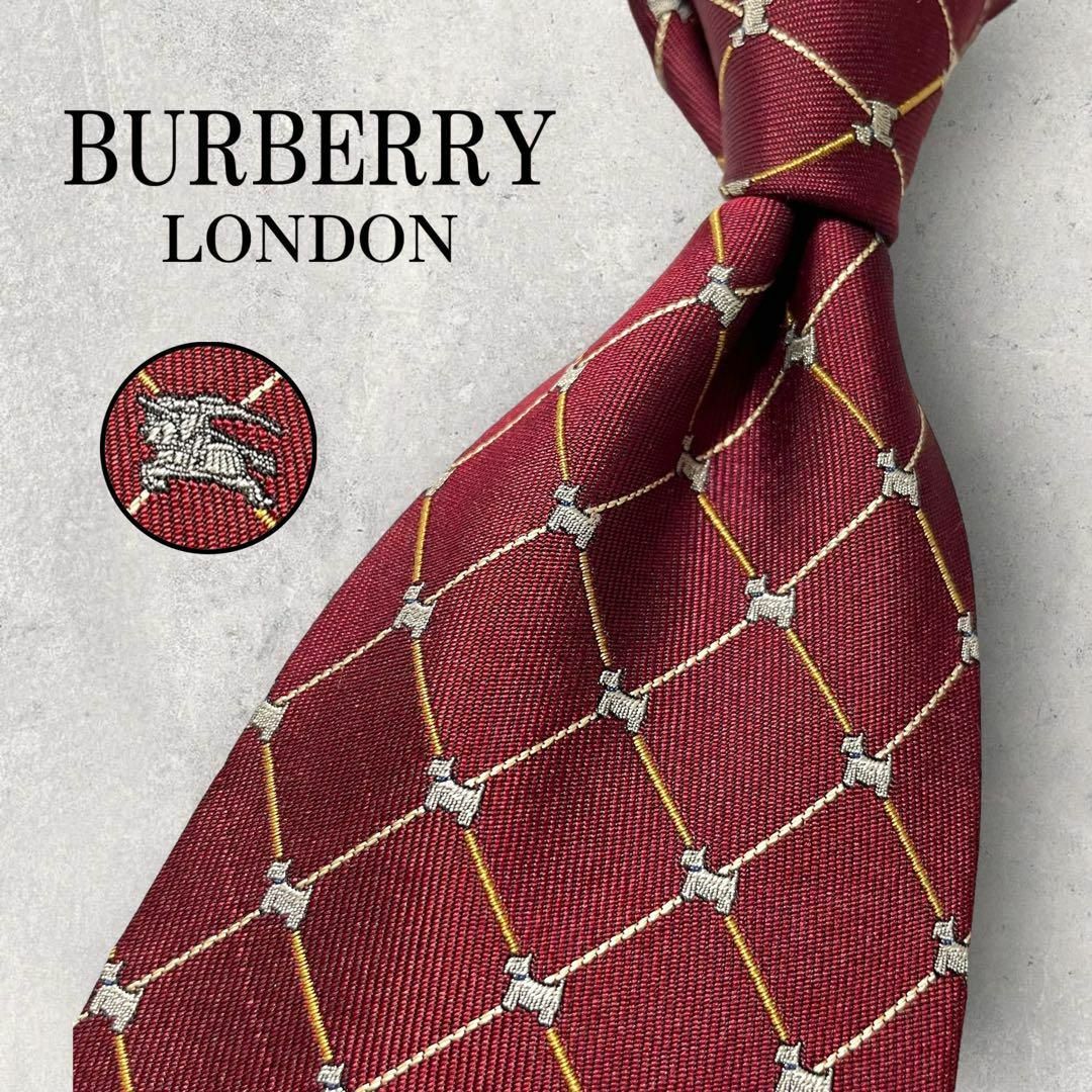 BURBERRY LONDON ジャガード 犬 格子柄 ネクタイ ボルドー メンズのファッション小物(ネクタイ)の商品写真