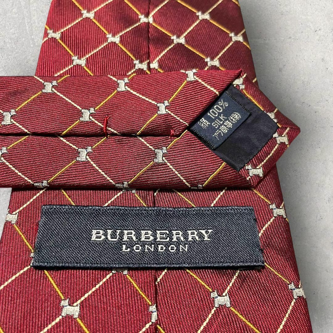 BURBERRY LONDON ジャガード 犬 格子柄 ネクタイ ボルドー メンズのファッション小物(ネクタイ)の商品写真