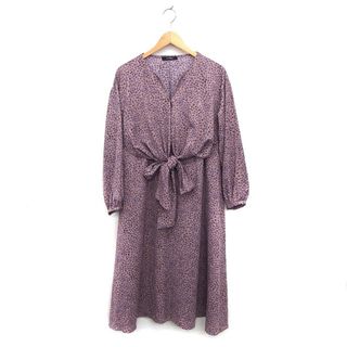 ダブルクローゼット(w closet)のダブルクローゼット ワンピース フレア ロング リボン 花柄 ゆったり 長袖 F(ロングワンピース/マキシワンピース)