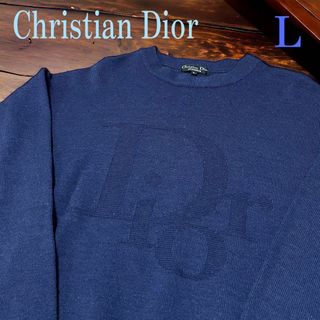 クリスチャンディオール(Christian Dior)の極美品 Christian Dior トロッターロゴ ニット L ネイビー 紺(ニット/セーター)