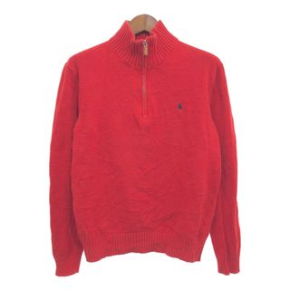 ポロラルフローレン(POLO RALPH LAUREN)のPolo by Ralph Lauren ポロ ラルフローレン ハーフジップ ドライバーズニット セーター レッド (メンズ M) 中古 古着 P9566(ニット/セーター)