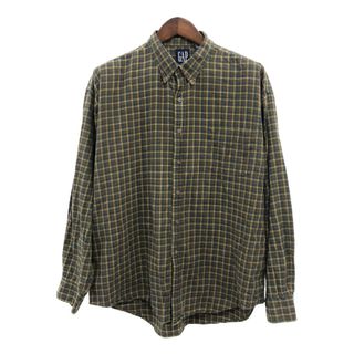 ギャップ(GAP)の90年代 GAP ギャップ ボタンダウン 長袖シャツ トップス アメカジ チェック グリーン (メンズ XL) 中古 古着 P9584(シャツ)