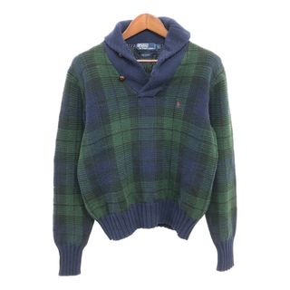 ポロラルフローレン(POLO RALPH LAUREN)のPolo by Ralph Lauren ポロ ラルフローレン ショールカラー コットン セーター チェック ネイビー (メンズ L) 中古 古着 P9606(ニット/セーター)