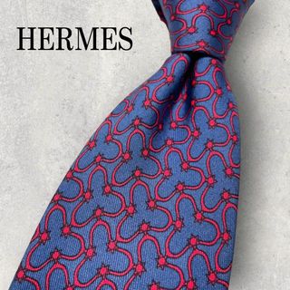 エルメス(Hermes)の美品 HERMES エルメス ドット 花柄 ネクタイ ブルー 青 赤(ネクタイ)