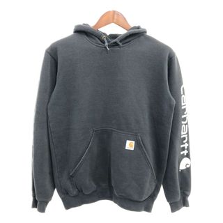 カーハート(carhartt)のCarhartt カーハート スウェット パーカー トップス アメカジ ワーク 袖プリント ブラック (メンズ S) 中古 古着 P9609(パーカー)