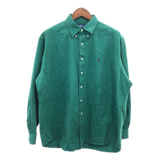 90年代 RALPH LAUREN ラルフローレン BLAKE ボタンダウン 長袖シャツ トップス ワンポイントロゴ グリーン (メンズ XL) 中古 古着 P9612(シャツ)