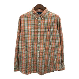 RALPH LAUREN ラルフローレン ボタンダウン 長袖シャツ トップス ワンポイントロゴ チェック オレンジ (メンズ XL) 中古 古着 P9613(シャツ)