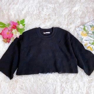 美品✨【LAUTRĒAMONT】ニット セーター【2】黒 ショート丈 短丈 長袖(ニット/セーター)