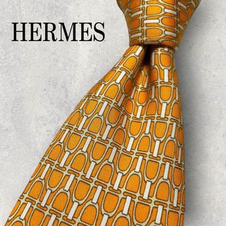 エルメス(Hermes)の美品 HERMES エルメス ホースビット柄 ボーダー ネクタイ オレンジ(ネクタイ)