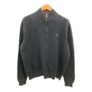 ポロラルフローレン(POLO RALPH LAUREN)のPolo by Ralph Lauren ポロ ラルフローレン ハーフジップ コットン ニット セーター アメカジ ネイビー (メンズ XL) 中古 古着 P9678(ニット/セーター)