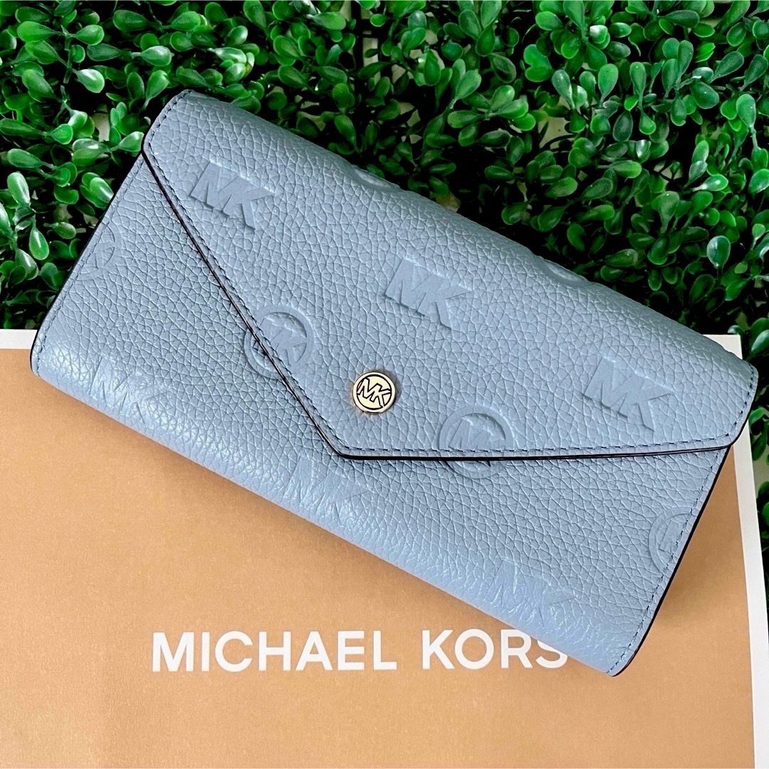 Michael Kors(マイケルコース)の最新作 マイケルコース☆新品☆MKエンボスロゴ レザー長財布/ ブルー メンズのファッション小物(長財布)の商品写真