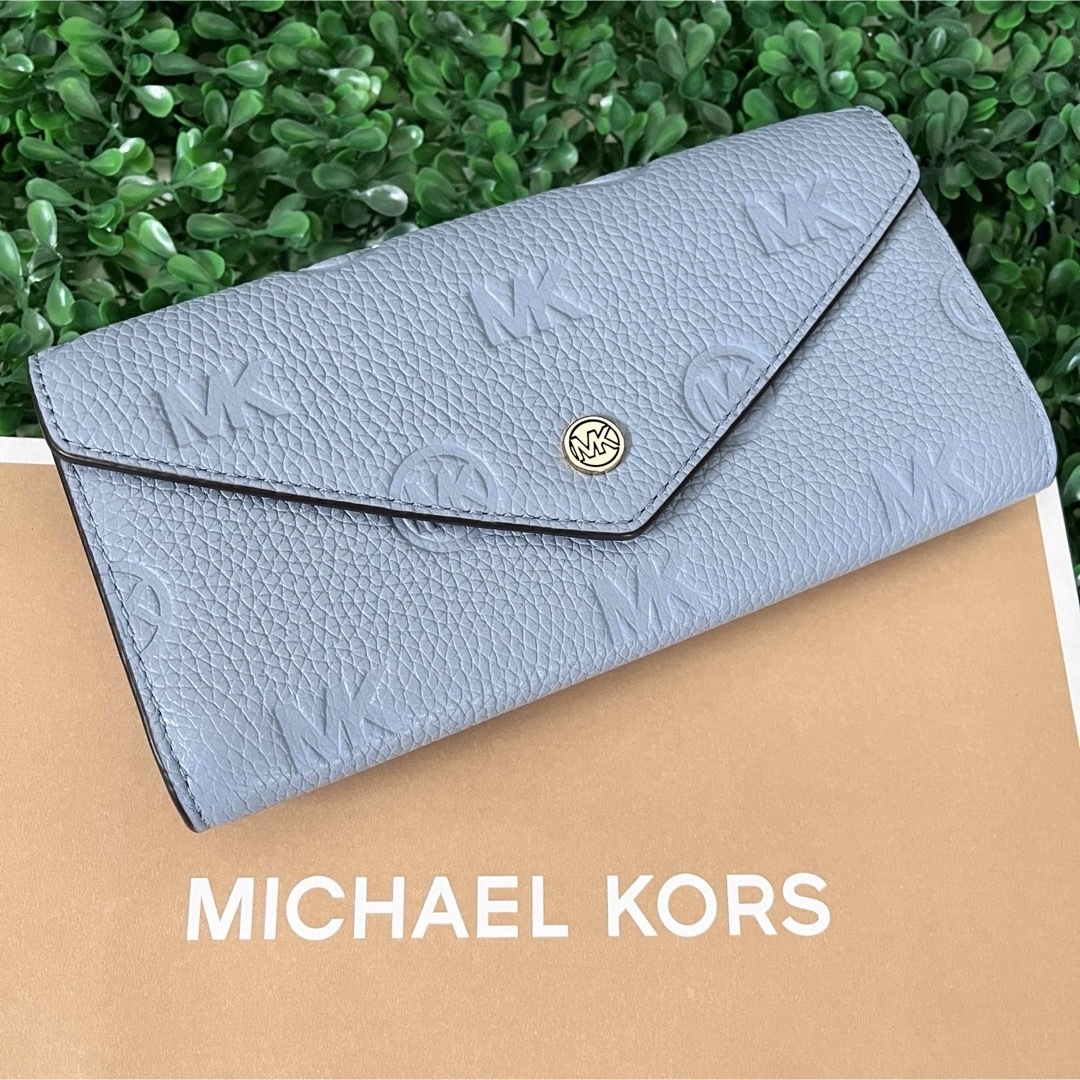 Michael Kors(マイケルコース)の最新作 マイケルコース☆新品☆MKエンボスロゴ レザー長財布/ ブルー メンズのファッション小物(長財布)の商品写真