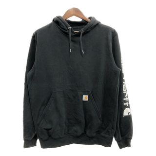 カーハート(carhartt)のCarhartt カーハート スウェット パーカー トップス アメカジ ワーク 袖プリント ブラック (メンズ M) 中古 古着 P9686(パーカー)