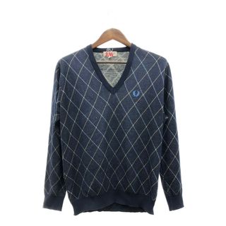 フレッドペリー(FRED PERRY)の80年代 スペイン製 FRED PERRY フレッドペリー アクリル Vネック セーター トップス カジュアル ネイビー (メンズ 5) 中古 古着 P9694(ニット/セーター)