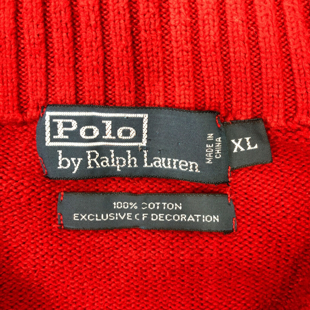 POLO RALPH LAUREN(ポロラルフローレン)のPolo by Ralph Lauren ポロ ラルフローレン ハーフジップ ドライバーズニット セーター トップス レッド (メンズ XL) 中古 古着 P9719 メンズのトップス(ニット/セーター)の商品写真