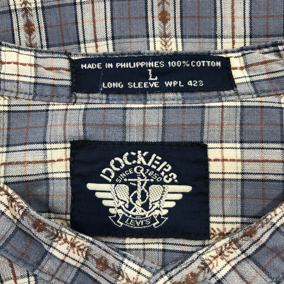 DOCKERS ドッカーズ バンドカラー 長袖シャツ トップス アメカジ チェック パープル (メンズ L) 中古 古着 P9725 メンズのトップス(シャツ)の商品写真