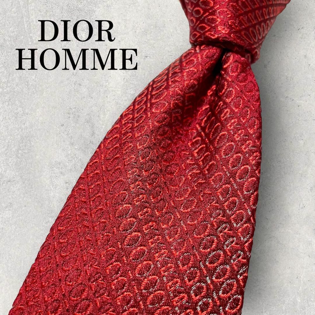 DIOR HOMME(ディオールオム)の極美品 DIOR HOMME ジャガード ロゴストライプ ネクタイ ボルドー 赤 メンズのファッション小物(ネクタイ)の商品写真