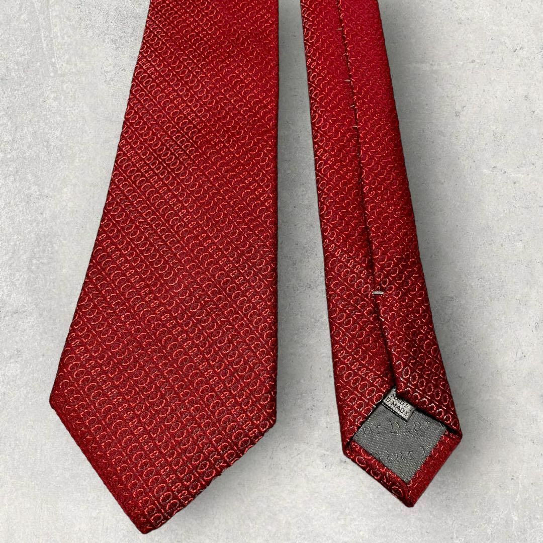 DIOR HOMME(ディオールオム)の極美品 DIOR HOMME ジャガード ロゴストライプ ネクタイ ボルドー 赤 メンズのファッション小物(ネクタイ)の商品写真