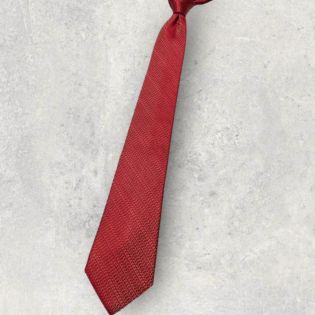DIOR HOMME(ディオールオム)の極美品 DIOR HOMME ジャガード ロゴストライプ ネクタイ ボルドー 赤 メンズのファッション小物(ネクタイ)の商品写真