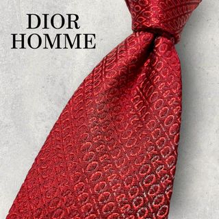 ディオールオム(DIOR HOMME)の極美品 DIOR HOMME ジャガード ロゴストライプ ネクタイ ボルドー 赤(ネクタイ)