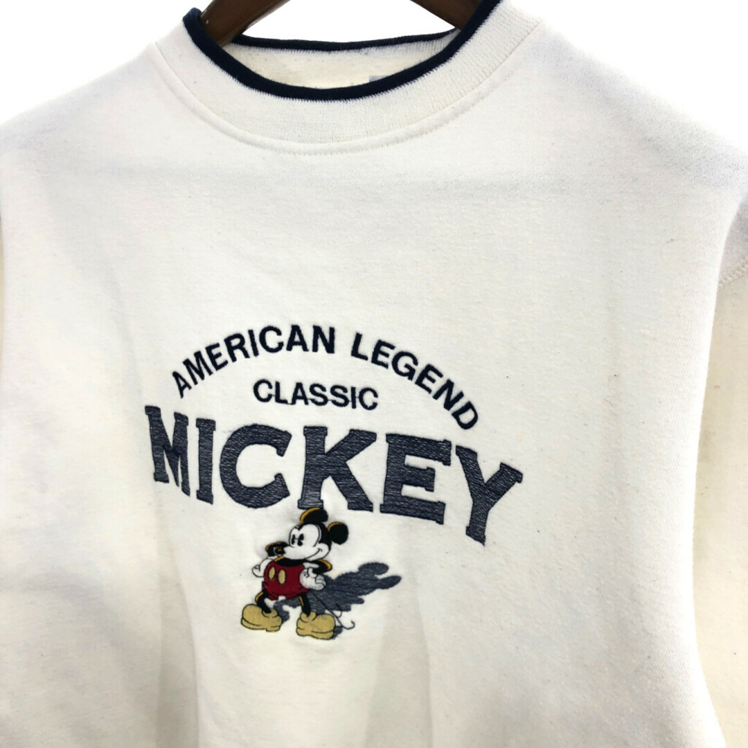 Disney(ディズニー)の90年代 Disney ディズニー ミッキーマウス スウェット トップス キャラクター 刺繍 ホワイト (メンズ L) 中古 古着 P9751 メンズのトップス(スウェット)の商品写真