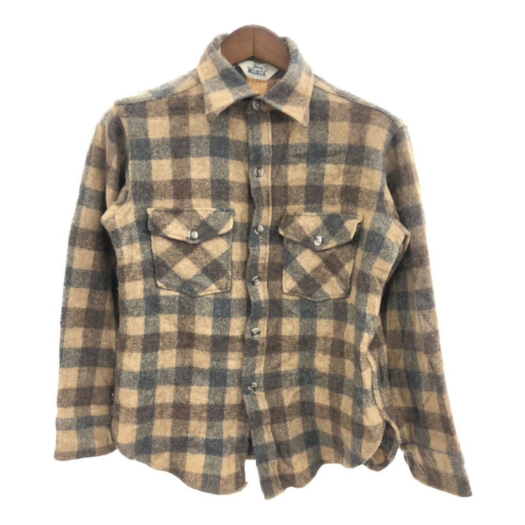 WOOLRICH(ウールリッチ)の70年代 USA製 WOOLRICH ウールリッチ ウールシャツ トップス アメカジ ヴィンテージ チェック ブラウン (メンズ M) 中古 古着 P9754 メンズのトップス(シャツ)の商品写真