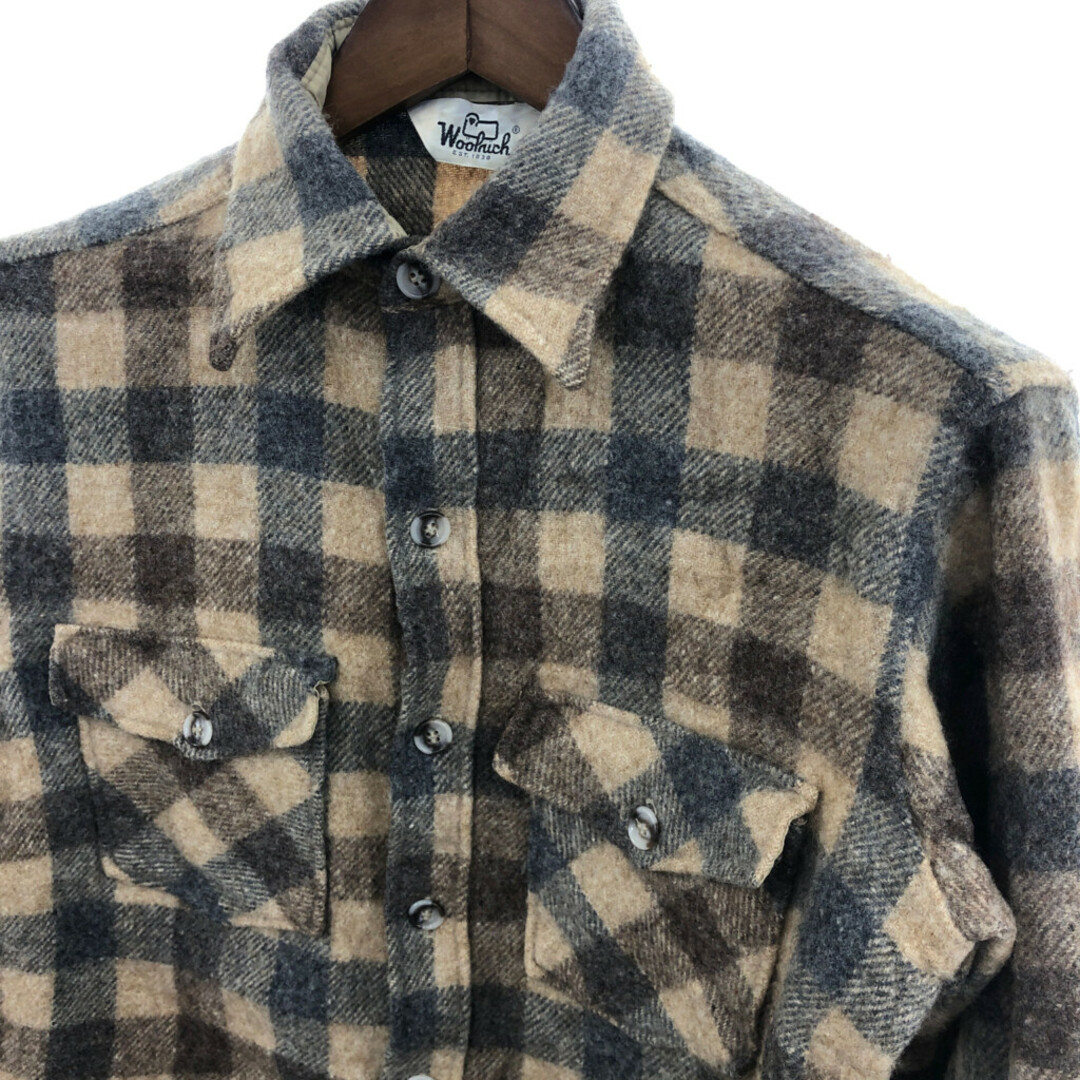 WOOLRICH(ウールリッチ)の70年代 USA製 WOOLRICH ウールリッチ ウールシャツ トップス アメカジ ヴィンテージ チェック ブラウン (メンズ M) 中古 古着 P9754 メンズのトップス(シャツ)の商品写真