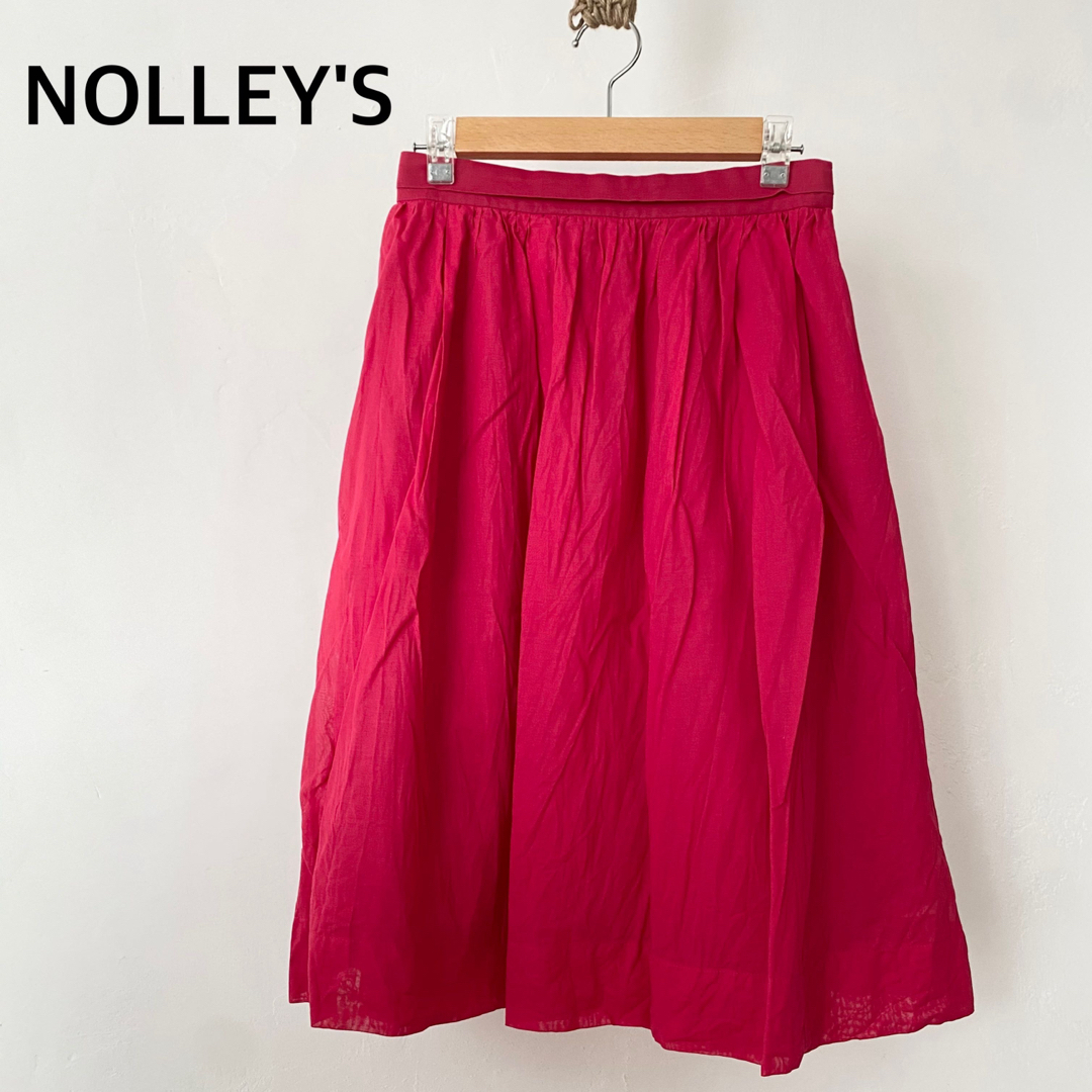 NOLLEY'S(ノーリーズ)のNOLLEY'S ノーリーズ　レッド　コットン　スカート　ボトムス レディースのスカート(ひざ丈スカート)の商品写真