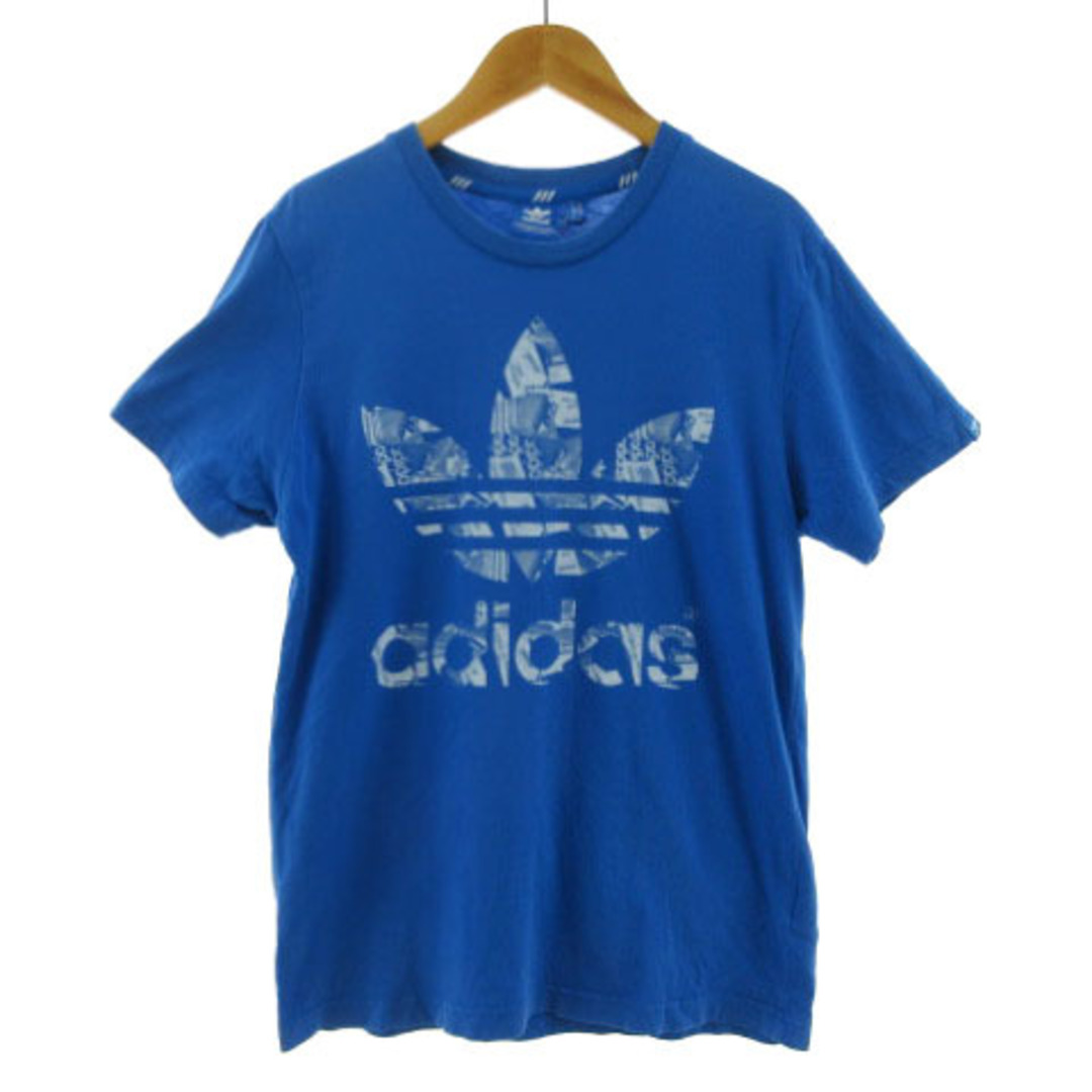 adidas(アディダス)のadidas Tシャツ 丸首 半袖 ロゴプリント コットン ブルー 青 白 M メンズのトップス(Tシャツ/カットソー(半袖/袖なし))の商品写真
