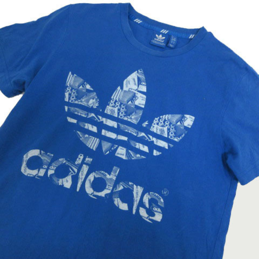 adidas(アディダス)のadidas Tシャツ 丸首 半袖 ロゴプリント コットン ブルー 青 白 M メンズのトップス(Tシャツ/カットソー(半袖/袖なし))の商品写真