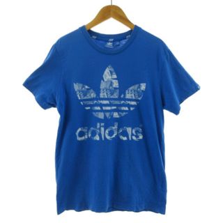 アディダス(adidas)のadidas Tシャツ 丸首 半袖 ロゴプリント コットン ブルー 青 白 M(Tシャツ/カットソー(半袖/袖なし))