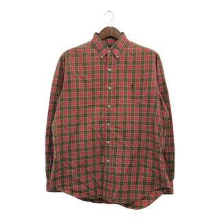 RALPH LAUREN ラルフローレン チェック柄 ボタンダウン 長袖シャツ トップス アメカジ ブラウン (メンズ L) 中古 古着 Q0040(シャツ)