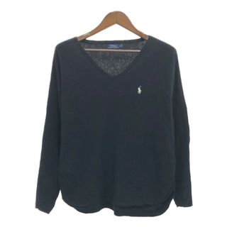 ポロラルフローレン(POLO RALPH LAUREN)のPolo by Ralph Lauren ポロ ラルフローレン ワンポイントロゴ Vネック セーター カジュアル 無地 ブラック (メンズ L) 中古 古着 Q0047(ニット/セーター)