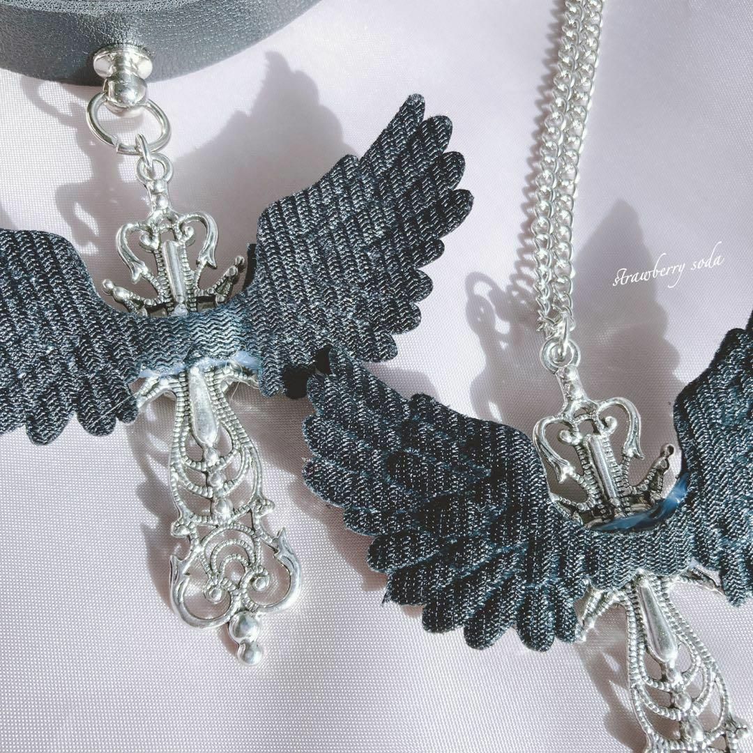 ブラック 天使の羽 ハート クロス 十字架 チョーカー 天使界隈 ゴスロリ 地雷 レディースのアクセサリー(ネックレス)の商品写真