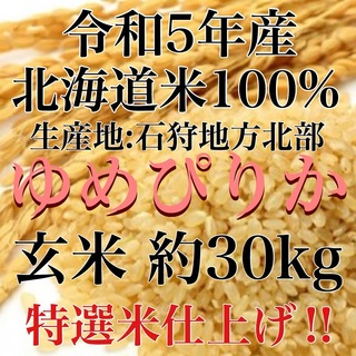 令和5年度産北海道米100%ゆめぴりか 玄米30キロ(袋の重さ込み総重量)(米/穀物)