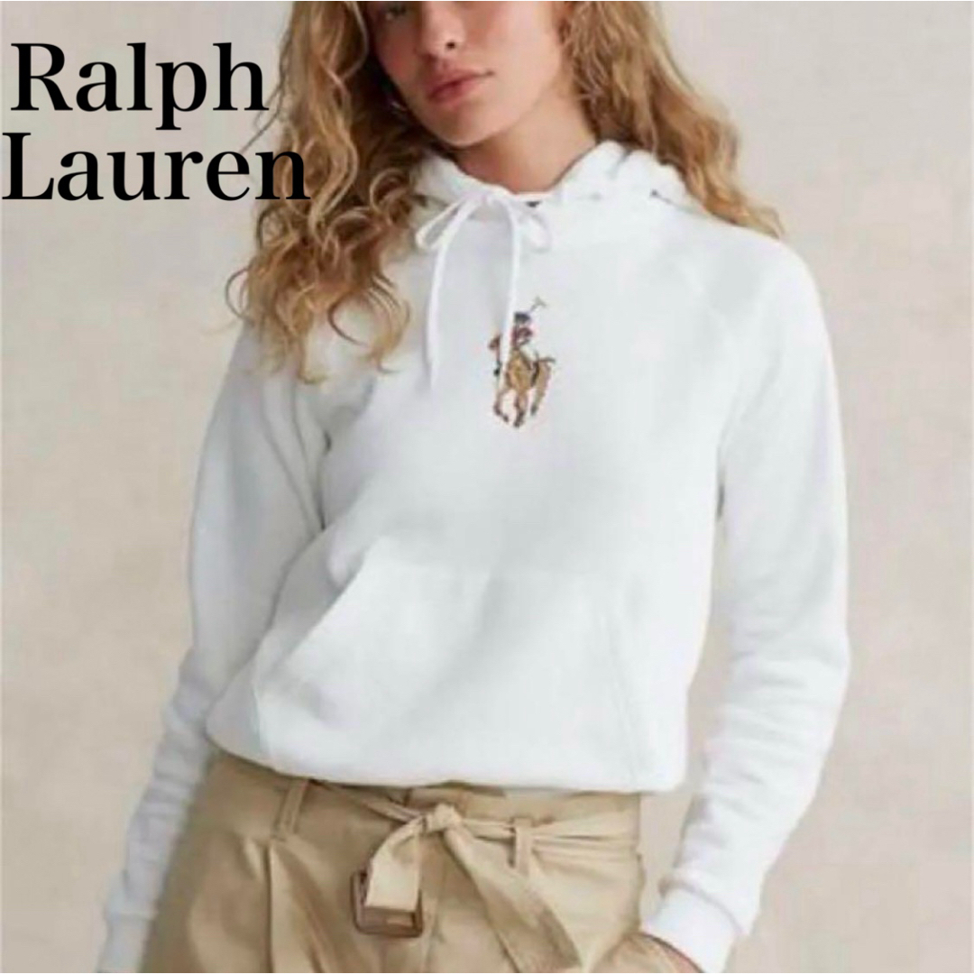 POLO RALPH LAUREN(ポロラルフローレン)のRalph Lauren   ポロベア　ドット絵　パーカー　ホワイト　フーテッド レディースのトップス(パーカー)の商品写真