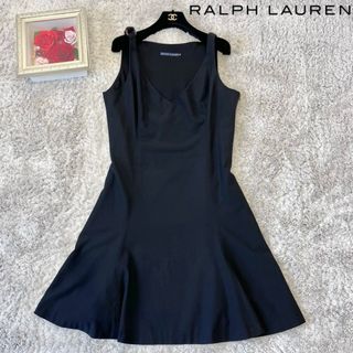 ラルフローレン(Ralph Lauren)の【美品】ラルフローレン ギャバジンウール 絹ライナー 肩ベルト フレアワンピース(ロングワンピース/マキシワンピース)